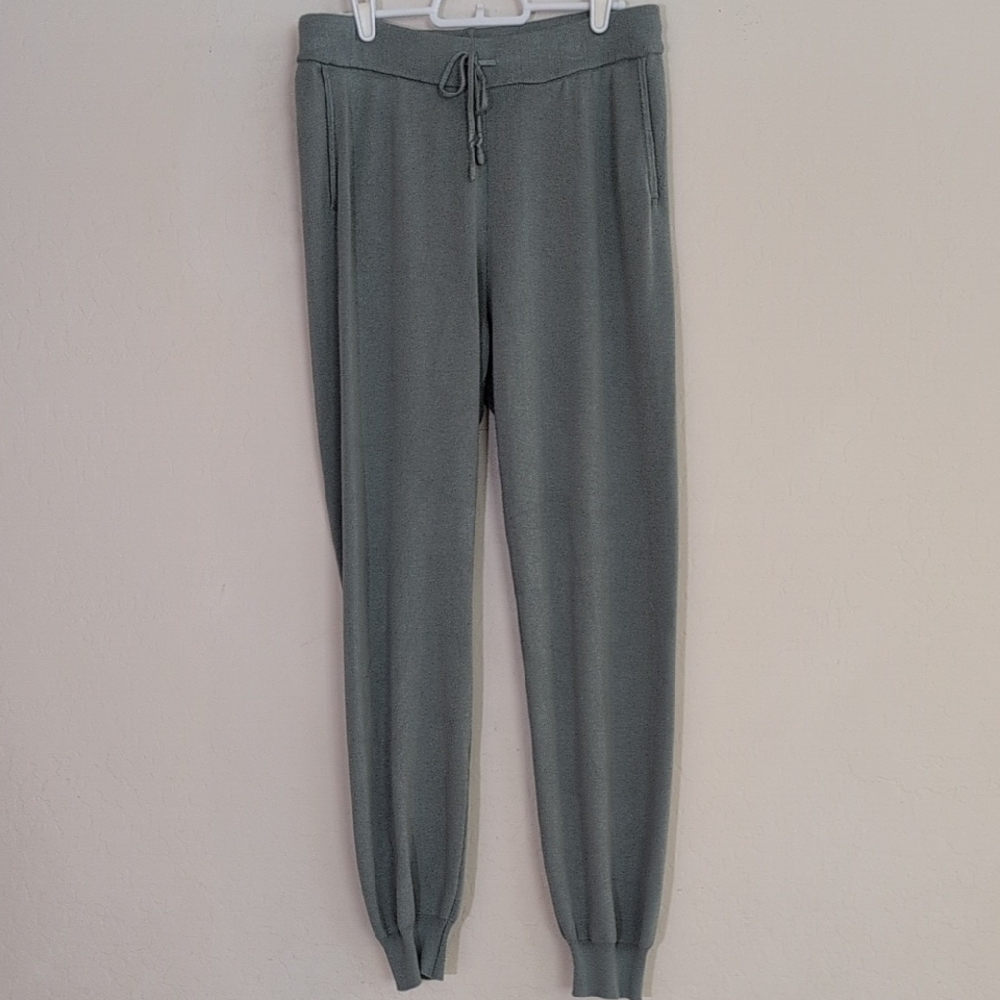 Sage + Stone Cozy Gray Green Jogger Pants Pull On Drawstring Stretch Pajama - L